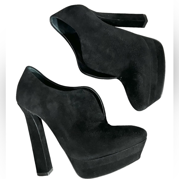 Bottega Veneta Black Split Front Suede Platform Ankle Booties Size 6 - Picture 3 of 10